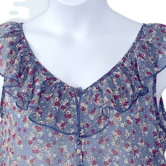 Maurices Sheer Floral Button-Up Top Large – Peplum Hem, Sleeveless - Picture 3 of 14